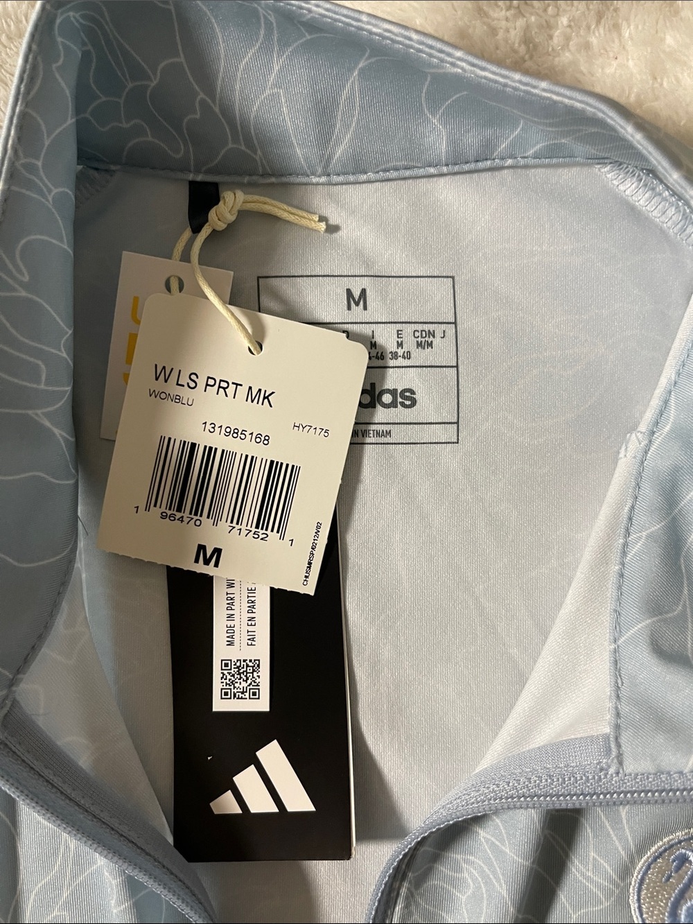 adidas Pale Blue Floral Quarter-Zip Performance Top - The Swan Lake Resort - Picture 3 of 5
